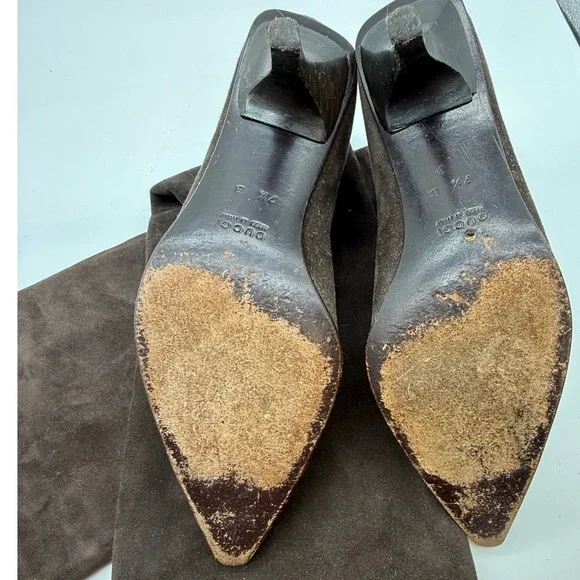 GUCCI Suede Knee High Boots Kitten Heel Pointed Toe Brown Women's Size 7.5 w box - Picture 10 of 16